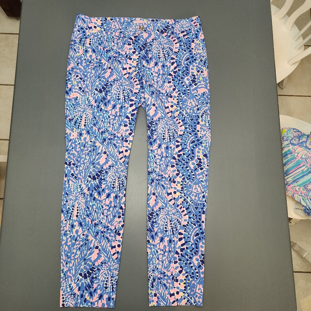 Lilly Pulitzer Kelly Stretch Ankle Pant Tic Tac Tile Textured Women’s Sz 12 EUC